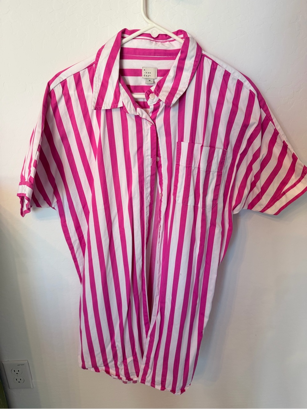 a new day Pink & White Striped Short-Sleeve Shirt Dress